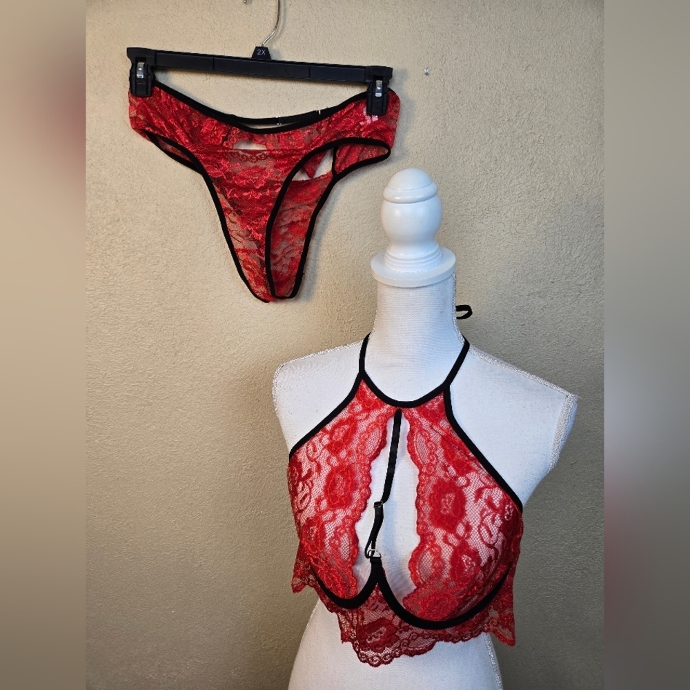 Black and Red Lace Bra Set 1XL (7974)